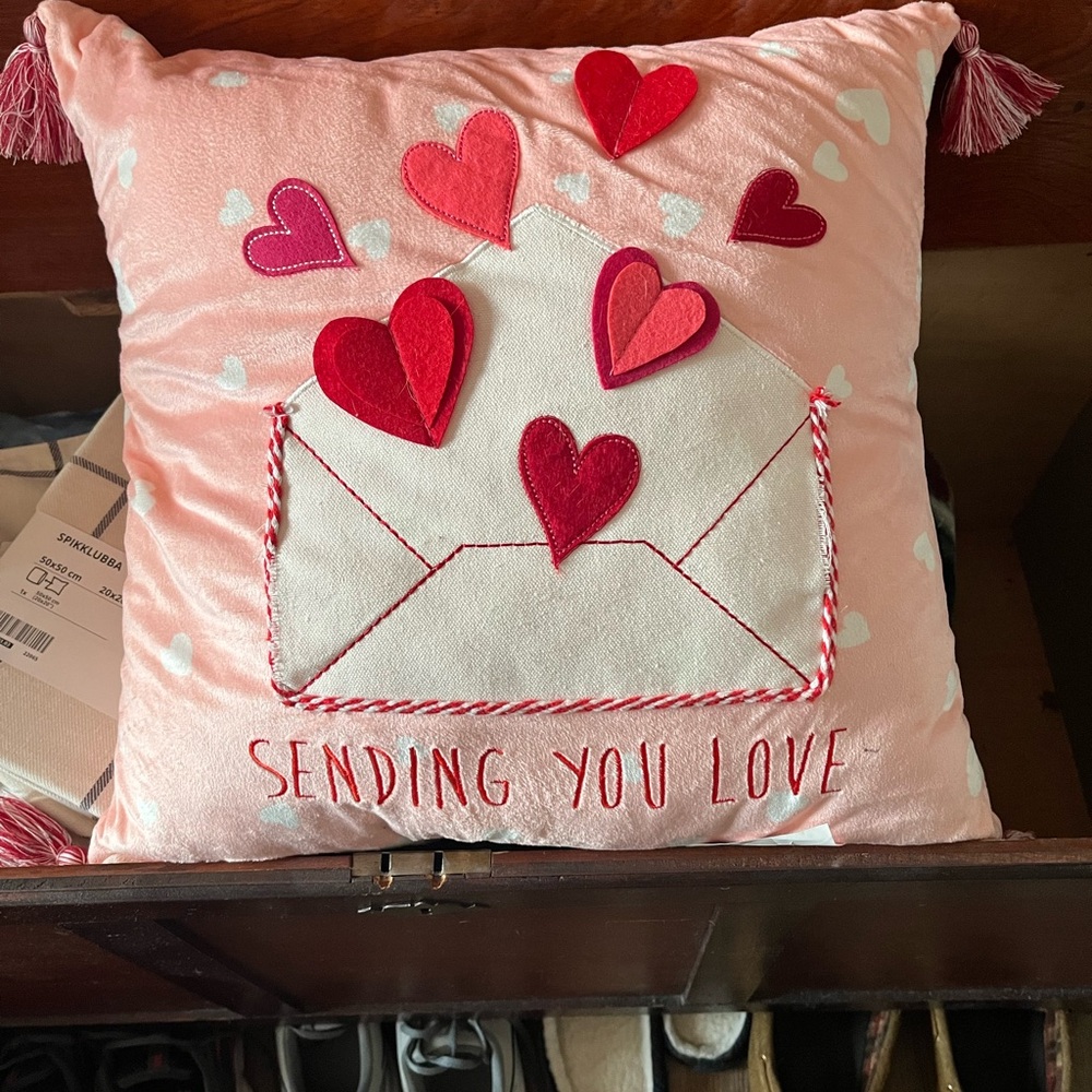 Sending You Love Pink and Red Decorative Pillow
